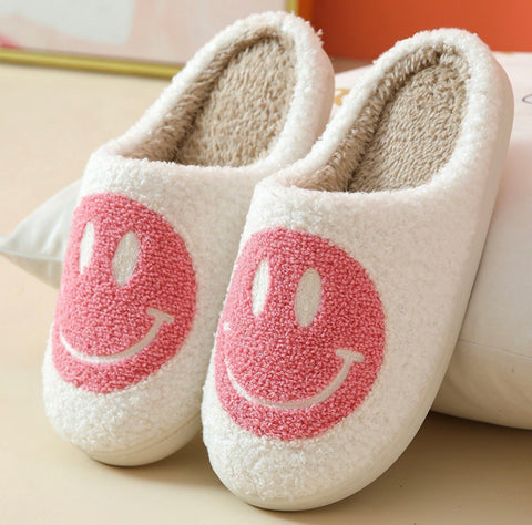 White & Pink Happy Face Slippers