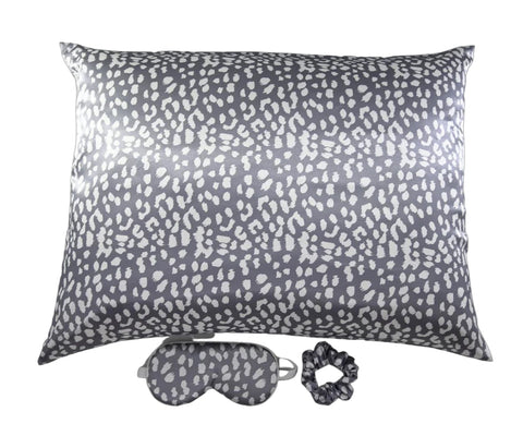 Grey & White Leopard Print Satin Sleep Set