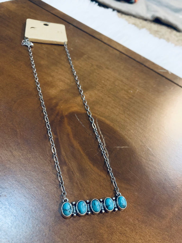 Teal Pearl Bar Necklace