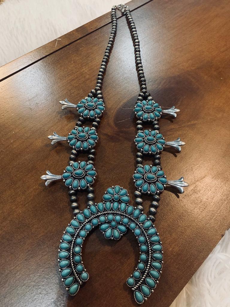 Teal Squash Blossom Necklace