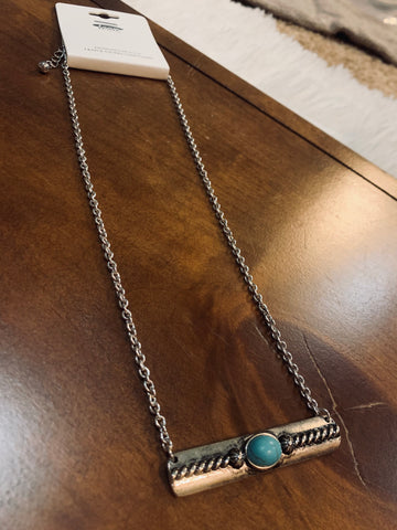 Bar Necklace with Teal Pearl